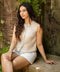 Beige Sleeveless Button Stand Linen Top